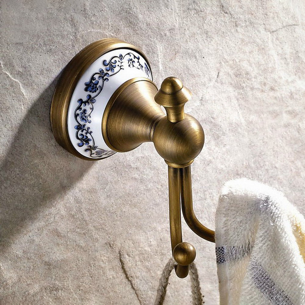 Antique Brass Hook - Antique Brass Ceramic base Wall Mount
